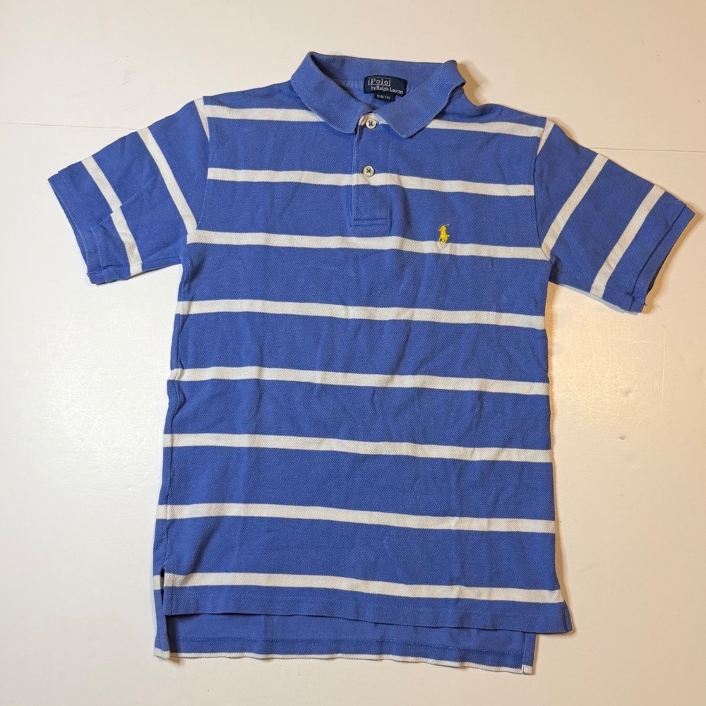 VTG Polo Ralph Lauren Polo Shirt Boys Small 8/10 Blue White Striped Y2K